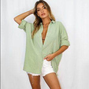 Sage crinkle extreme oversized shirt